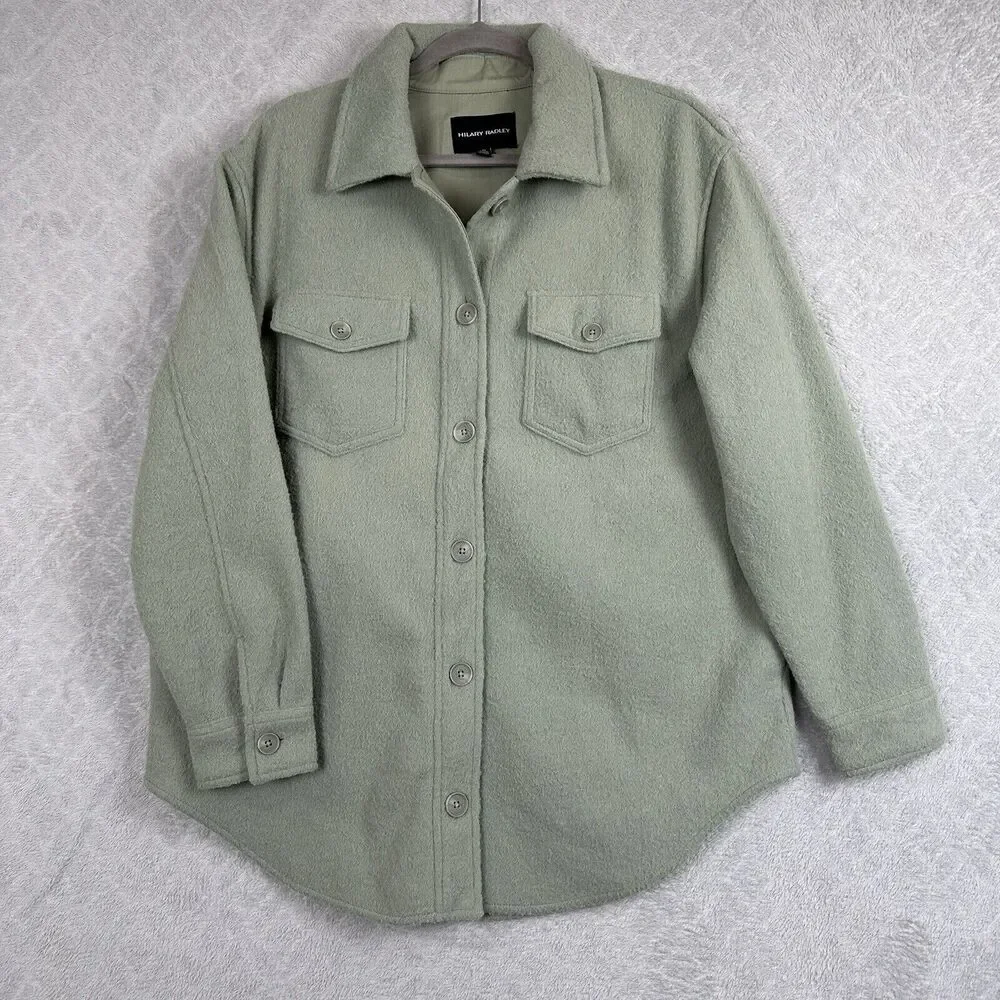Hilary Radley Shacket Women Large Green Thick Shirt Jacket Preppy Casual Minimal - Picture 1 of 16
